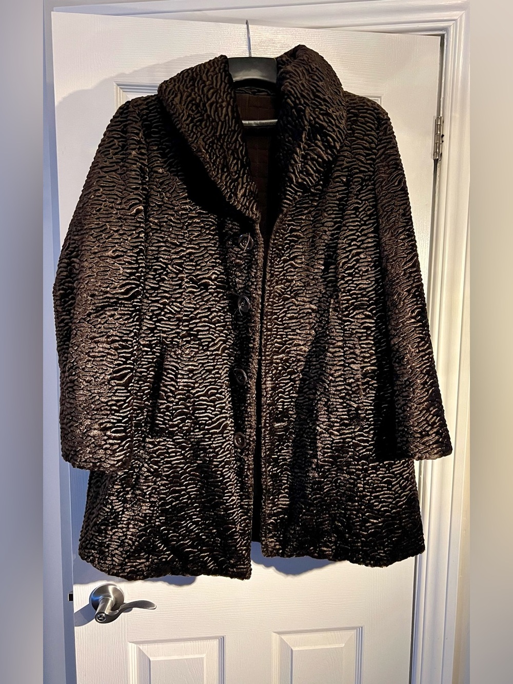 Women's Dark Brown Textured Shawl-Collar Pea Coat